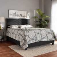 Baxton Studio CF9084C-Charcoal-Queen Ansa Modern and Contemporary Dark Grey Fabric Upholstered Queen Size Bed